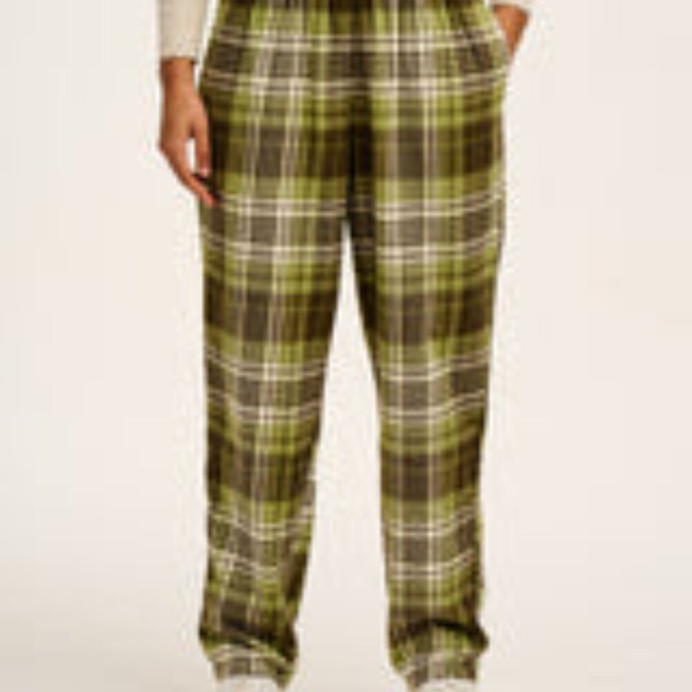 Lucy & Yak Alexa XXL/L Elastic Waist long length brushed cotton plaid trousers